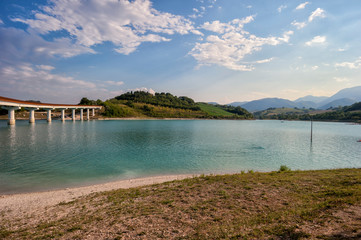 Castreccioni lake, also known as Lake of Cingoli, created in the ’80 when a dam was placed across the Musone River. It's The biggest artificial lagoon in the Marche region. Italy.