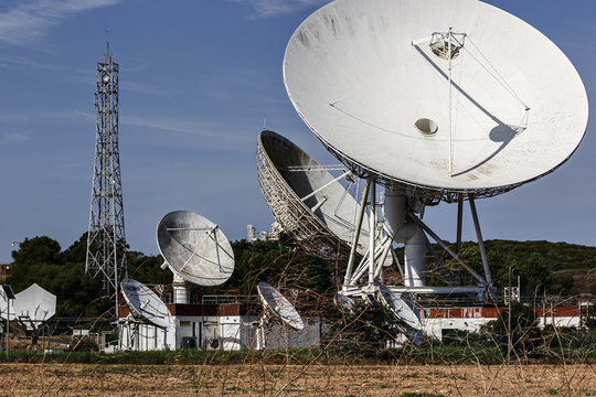 A satellite dish field in Sintra, Telecommunications, Portugal
