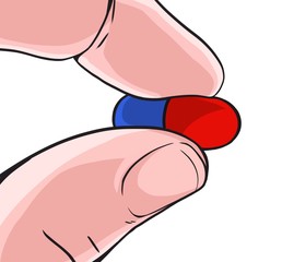 Obraz premium Hand holding pill, medical illustration 