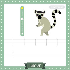 Letter L lowercase tracing practice worksheet. Standing Lemur