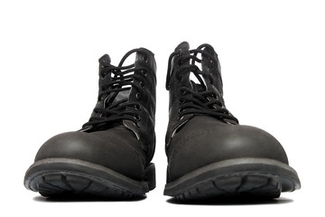 Men's black boots on a white background