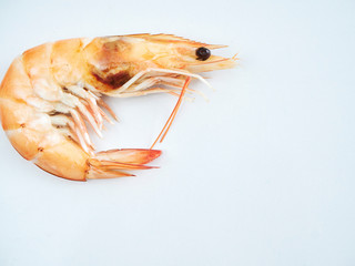 Cooked shrimp on the white kitchen table
