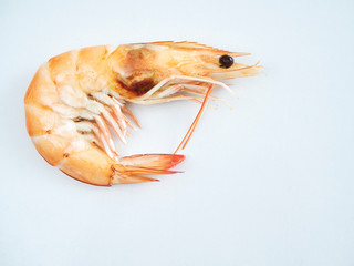 Cooked shrimp on the white kitchen table