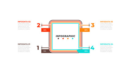 Business infographics design square thin line concept. Organization chart process with 4 steps, options. Vector template. 