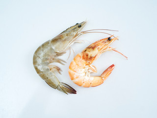 Fresh shrimp and Cooked shrimp