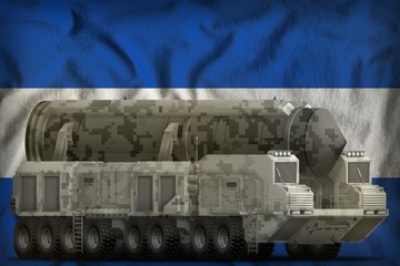 intercontinental ballistic missile with city camouflage on the Honduras national flag background. 3d Illustration