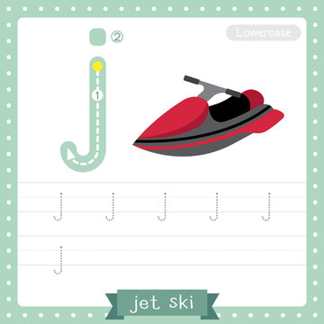 Letter J lowercase tracing practice worksheet. Jet Ski