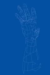 Outline human hand vector. Wire-frame style