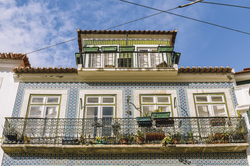 vintage house with tiled facade at Lisbon