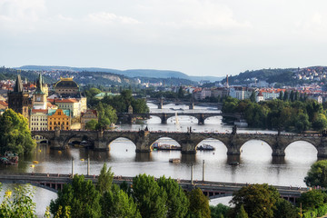 Fototapeta na wymiar view of vltava river and bridges