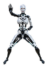3D Rendering Female Robot on White