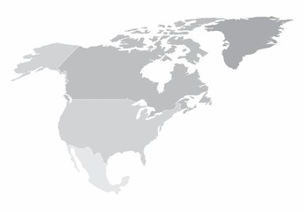 North America map with the countries in grayscale