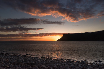 Beautiful view Talisker Beach Sunset Skye Island Scotland rocks waves long exposure