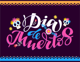 Dia de Muertos - cute hand drawn doodle lettering template banner poster art invitation
