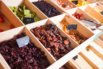 Dried cranberies and apricots among other dry fruits