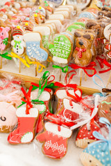 Fototapeta na wymiar Gingergerad cookies on the Christmas fair, packed