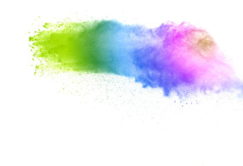 Abstract powder splatted background. Black powder explosion on white background. Colored cloud. 