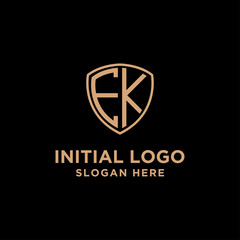 Naklejka premium initial letters logo E K black background shield shape