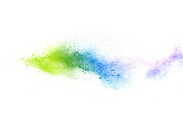 Fototapeta na wymiar Freeze motion of colorful color powder exploding on white background. Paint Holi.