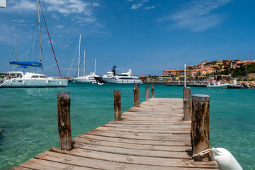 Naklejka premium A view of the harbor of Porto Cervo in Sardinia with some boats and yachts