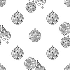 Xmas Seamless pattern with Christmas tree balls hand drawn art design vector illustration