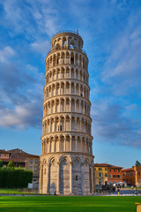 Leaning tower of Pisa, Italy. Sunrise in the city of Pisa