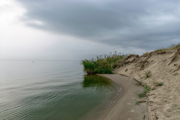 landscape with sea and sand dune shore, shore slip, calm water, Curonian Spit, Nida,, Lithuania....