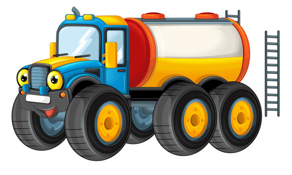 cartoon happy cistern truck like monster truck isolated on white background - illustration for children