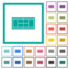 Tennis court flat color icons with quadrant frames
