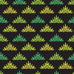 Abstract pattern in geometric seamless texture. Yellow and green tile on dark background.