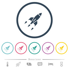 Rocket flat color icons in round outlines