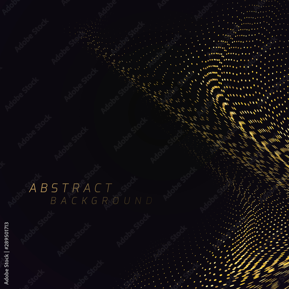 Poster soft bend of a gold striped surface with a depth effect consisting of many small dots. abstract back