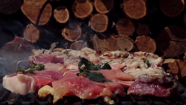 Barbecue with Pork and Chicken Meat Grilling 