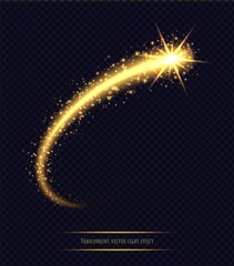Magic golden star light effect isolated on transparent background. Luminescent stardust with bright bokeh and sparkles. Vector illustration. © Likanaris
