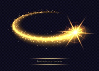 Magic golden star light effect isolated on transparent background. Luminescent stardust with bright bokeh and sparkles. Vector illustration. © Likanaris