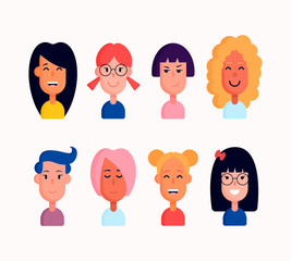 Girls or womens characters set, illustration flat design