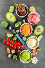 Trendy colorful vegetable ice cream