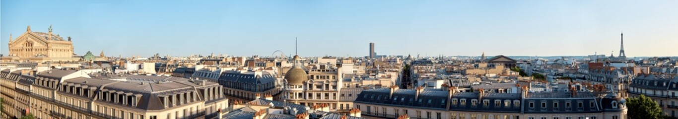 Panorama of Paris, view of the roofs and the Eiffel Tower - obrazy, fototapety, plakaty