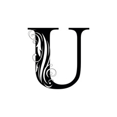 letter U. Black flower letters,  alphabet.  Beautiful capital letter. vector