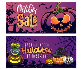 Halloween sale background, banners, brochures, flyers and more