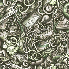 Cartoon cute doodles hand drawn Electric vehicle seamless pattern