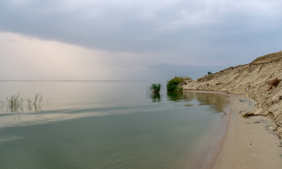 landscape with sea and sand dune shore, shore slip, calm water, Curonian Spit, Nida,, Lithuania....
