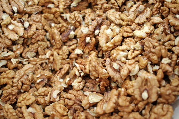 Peeled walnuts. Nuts pattern. Kernel.