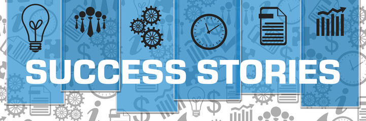 Success Stories Business Symbols Grey Texture Blue Stripes 