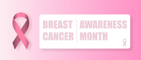 Vector Pink ribbon in Breast Cancer Awareness month symbol with brush stroke effect on blue and pink background  