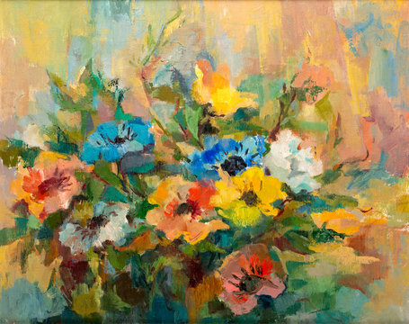 Impressionist Flowers Bouquet Oil Painting