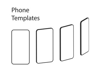 Isometric frameless cell phone templates on white background. Mobile phone mockup with top and left and right side view. Vector illustration