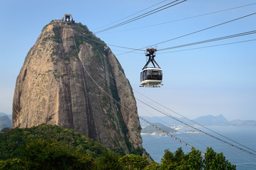 Pan de Azúcar en Río de Janeiro con el teleférico suspendido