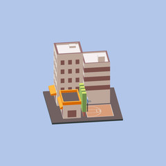 Isometric City Block with street basketball court