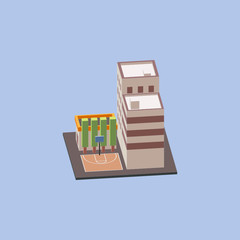 Isometric City Block with street basketball court